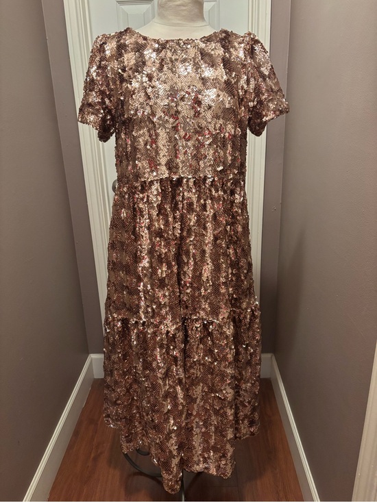 Anthropologie Dresses & Skirts - Rose Gold Sequin Tiered Maxi Dress